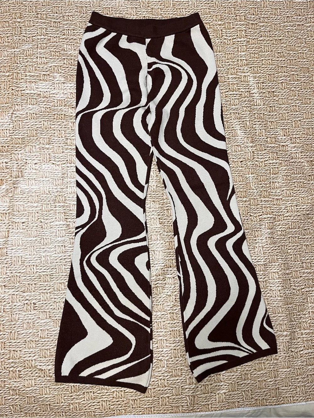 Isalis Swirl Knit Pants Wide Leg Brown & White Medium